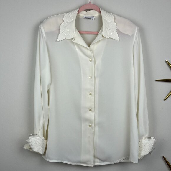 1980's Embroidered White Button Down Shirt - Picture 4 of 7